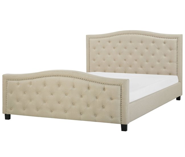 Beliani Cama com estrado Poliéster AUREL 194x216 Bege