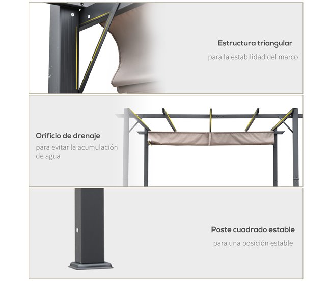 Pérgola Alumínio, Aço e Poliéster Outsunny 300x300 Preto