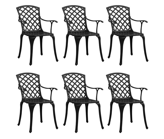 Lote de 6 cadeiras de jardim - cadeiras de exterior alumínio fundido preto