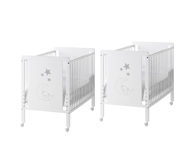 Berço de co-sleeping para gémeos Indi (2 berços) + kit gemelar Branco