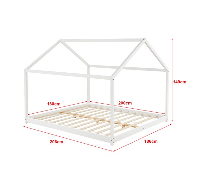  Cama de criança Cerro com colchão em forma de casa 206x186 Branco/ Bege