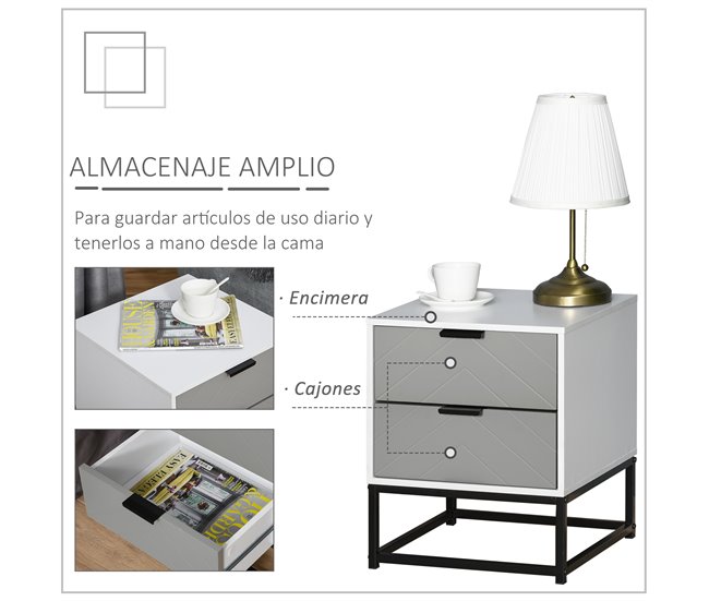 Armário de cabeceira Placa de partícula, Placa de MDF, Aço HOMCOM 39 Multicor