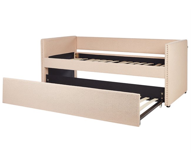 Beliani Cama com estrado Bouclé TROYES 99x213 Bege