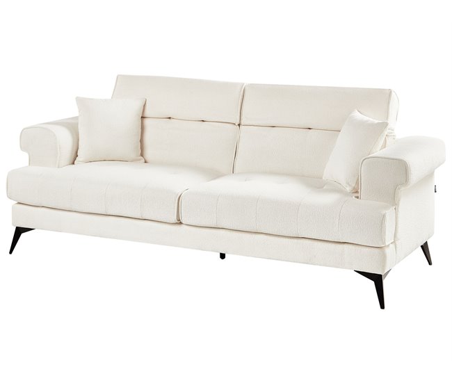 Beliani Sofá de 3 lugares Bouclé SKIVE Branco