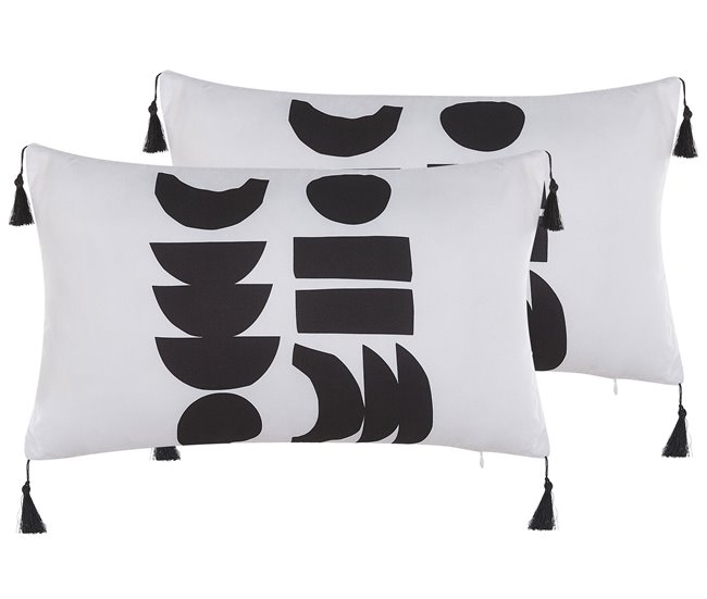 Beliani Almofada decorativa LIRIOPE 30x50 Branco/ Preto