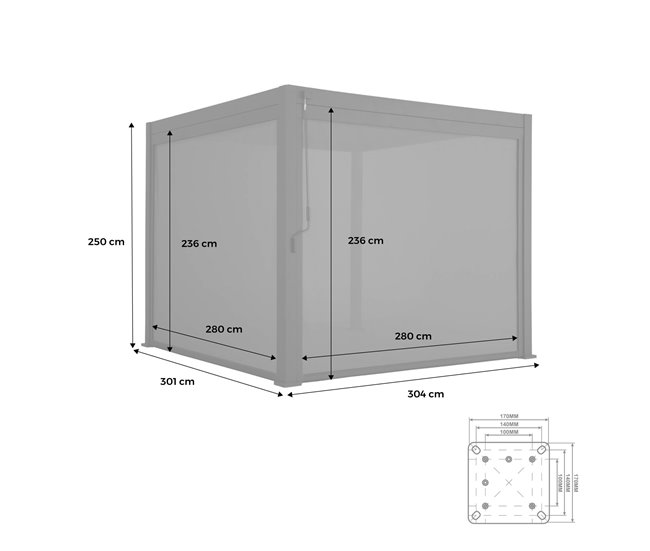 Pérgula bioclimática de alumínio Triomphe de ripas 301x301 Cinza
