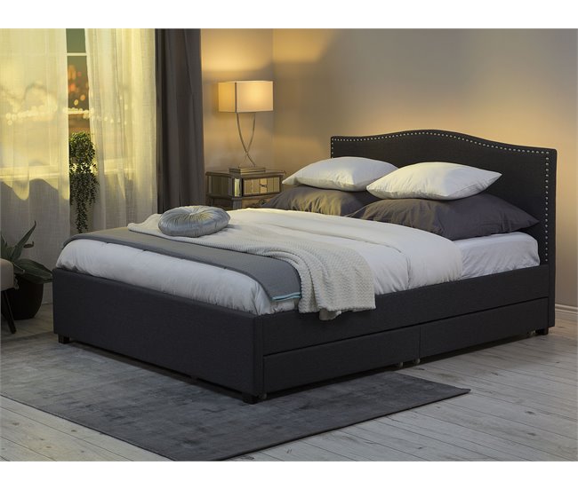 Beliani Cama com estrado Poliéster MONTPELLIER 187x213 Cinza Escuro