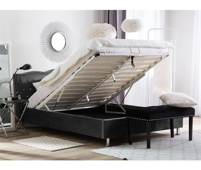 Beliani Cama com armazenamento Veludo METZ 189x215 Cinza Escuro