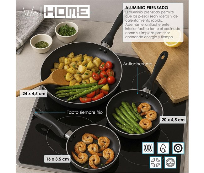 Conjunto de panelas Well Home de 12 peças + 3 panelas Cinza