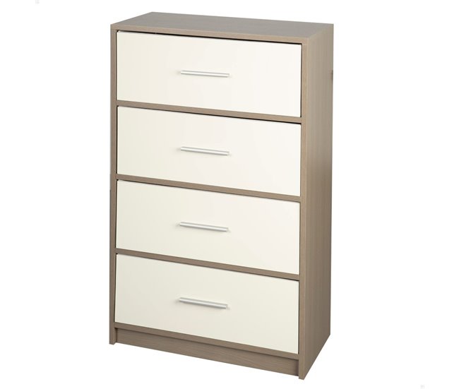 Max Home Cómoda 4 gavetas em tecido Branco/ Madeira
