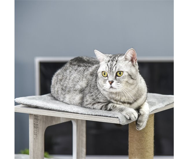 Arranhador para Gatos Aglomerado de Madeira, Pelúcia e Juta Cinza