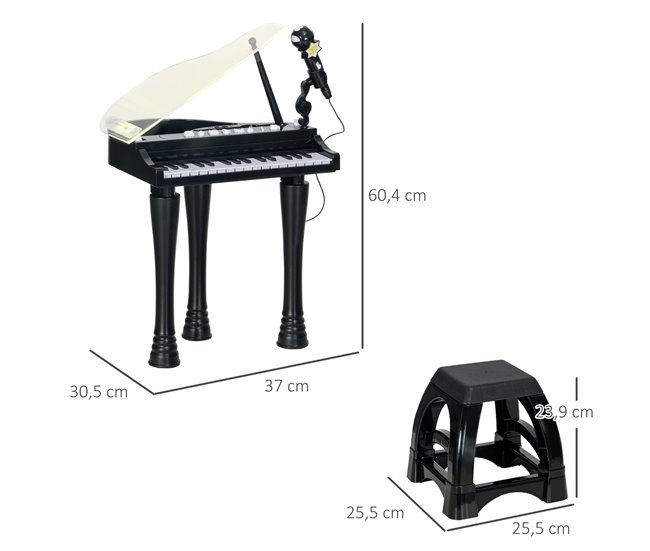 Piano para Crianças ABS, PP e Acrílico AIYAPLAY Preto