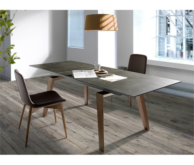 ANGEL CERDA Mesa de jantar extensível em mármore preto Nogal