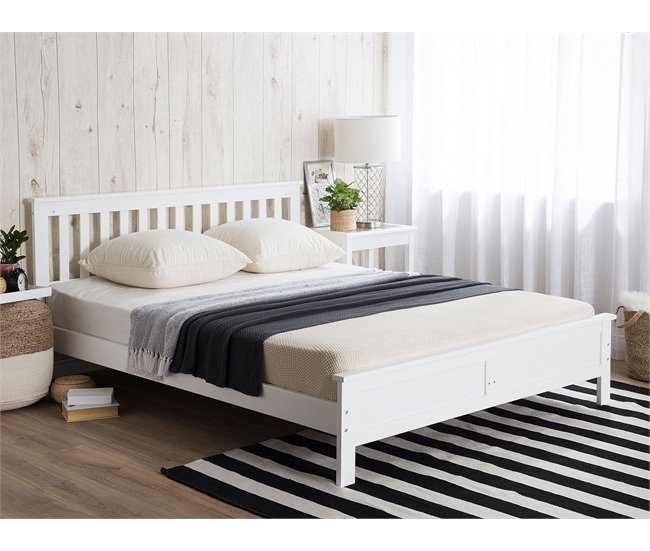 Beliani Cama com estrado Pinho MAYENNE 169x208 Branco