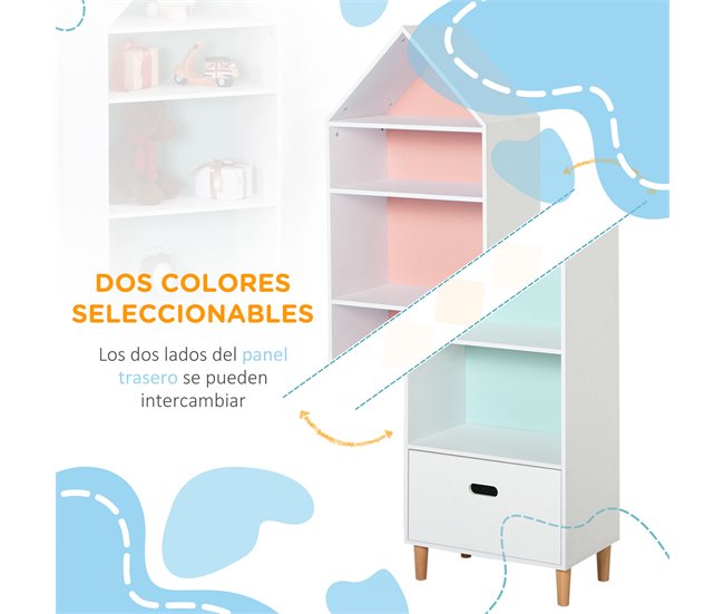 Prateleira de livro infantil P2 class MDF, pine wood HOMCOM Branco