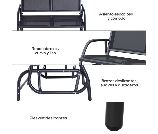 Banco Baloiço Metal e Tecido de Textilene Outsunny 120x70 Preto