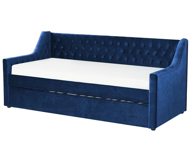 Beliani Cama nido Terciopelo MONTARGIS 91x219 Azul Marino