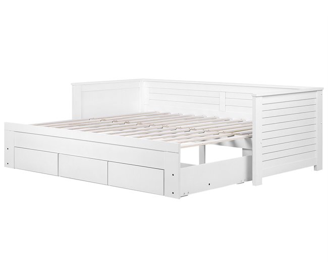 Beliani Cama com estrado Madeira de seringueira CAHORS 186x209 Branco