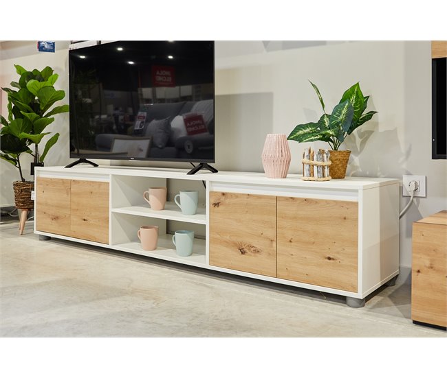 Compacto de TV YUMI carvalho branco 200cm Branco/ Madeira
