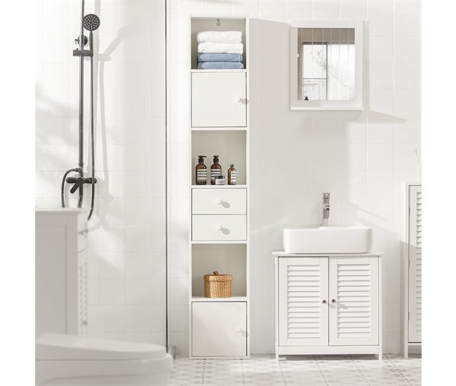 Móvel de casa de banho alto 2 portas e 2 gavetas STR10-W SoBuy Branco