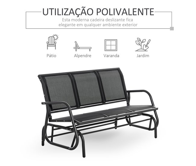 Banco de Balanço metal, tecido textilene Outsunny Preto