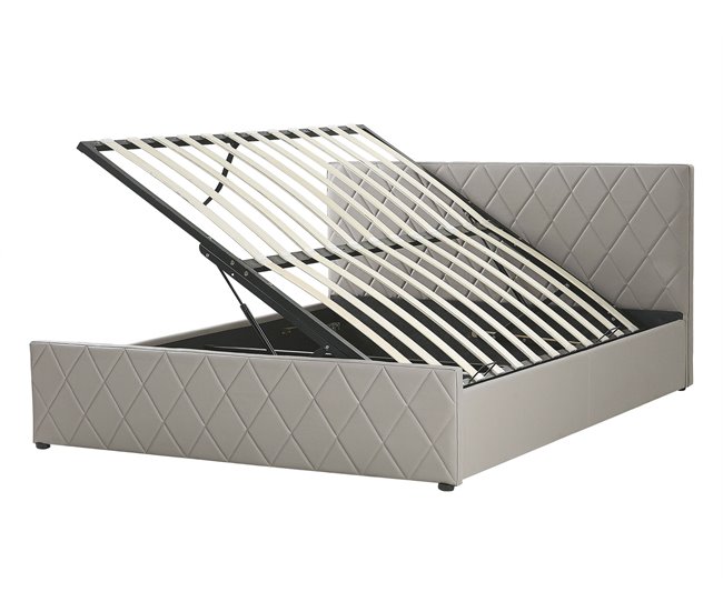 Beliani Cama com estrado Pele sintética ROCHEFORT 150x214 Cinza Escuro