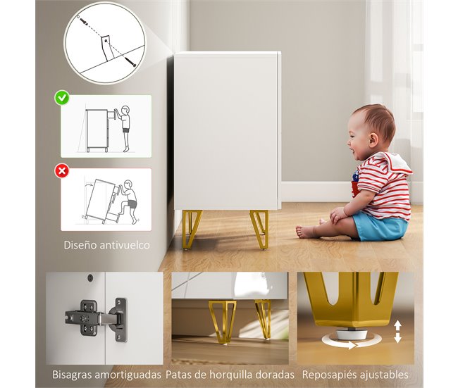 Aparador Melamina de Madeira e Metal HOMCOM Branco