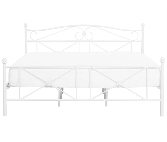 Beliani Cama com estrado Metal RODEZ 146x208 Branco