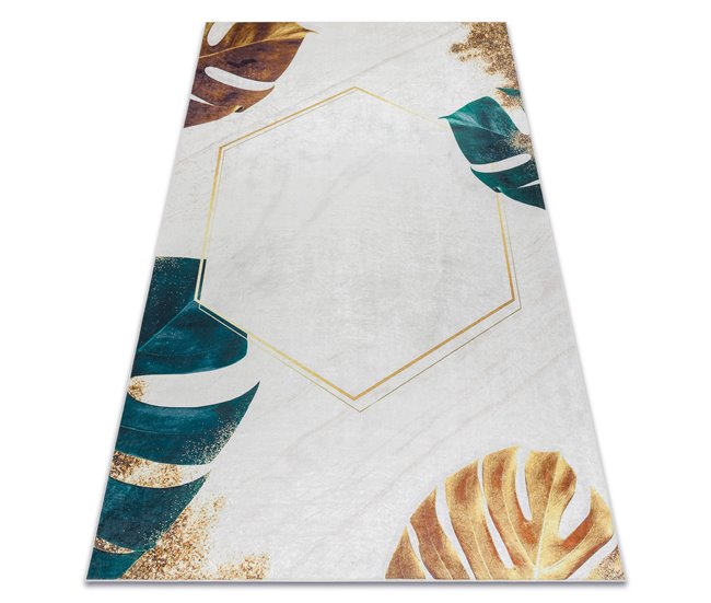 ANDRE 1150 Tapete Monstera sai cubo antiderrapante 120x170 Branco