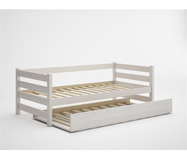 Cama de rodízio EKO II em madeira maciça branqueada 90x190cm Branco