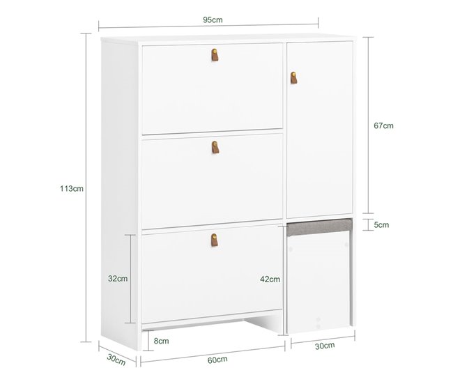 Armário de entrada 3 abas 1 porta 1 banco FSR107-W SoBuy Branco
