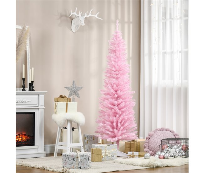 Árvore de Natal PVC, metal e plástico HOMCOM, casa - natal Rosa