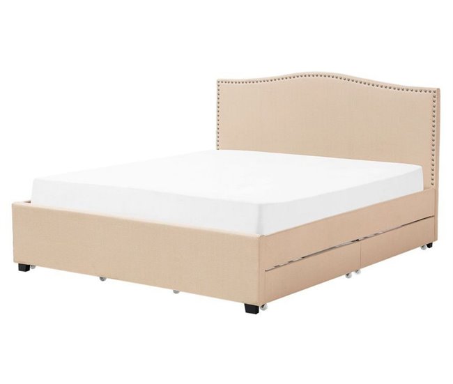 Beliani Cama com armazenamento Poliéster MONTPELLIER 167x213 Bege