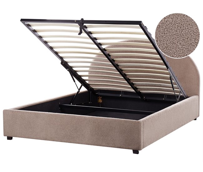 Beliani Cama com armazenamento Bouclé VAUCLUSE 174x214 Bege