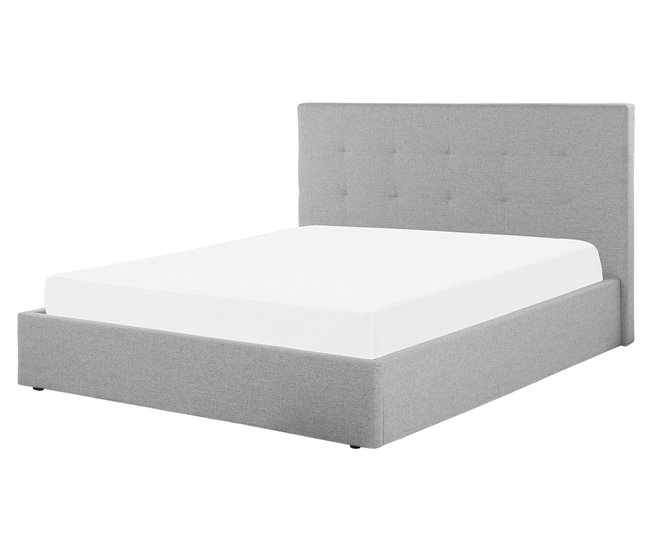Beliani Cama com armazenamento Poliéster LORIENT 177x216 Cinza Claro