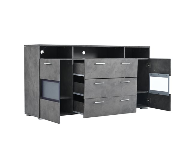 Aparador de painel de partículas com 2 portas e 3 gavetas Cinza