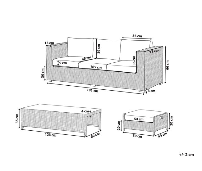 Beliani Conjunto lounge Ratan sintético BELLUNO Branco
