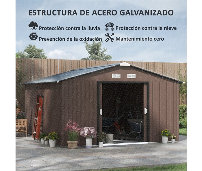 Abrigo de Exterior Aço Galvanizado e PP Outsunny Castanho