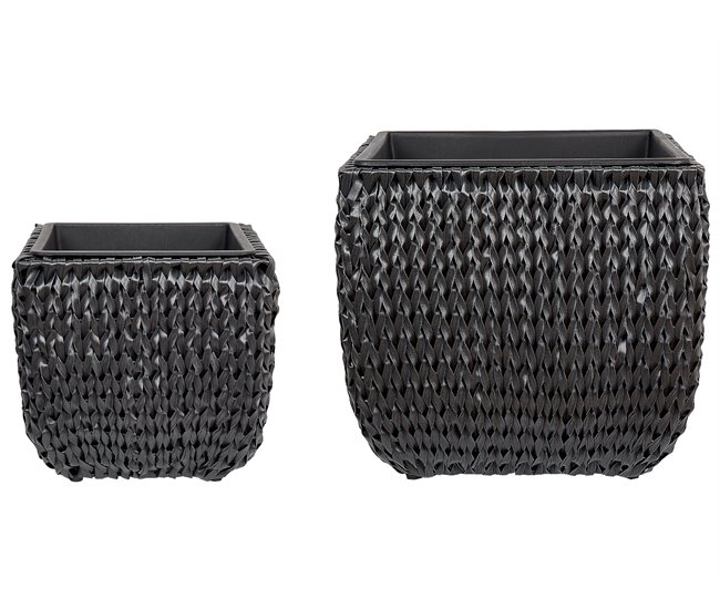 Beliani Conjunto de 2 vasos para plantas BERBERIS Preto
