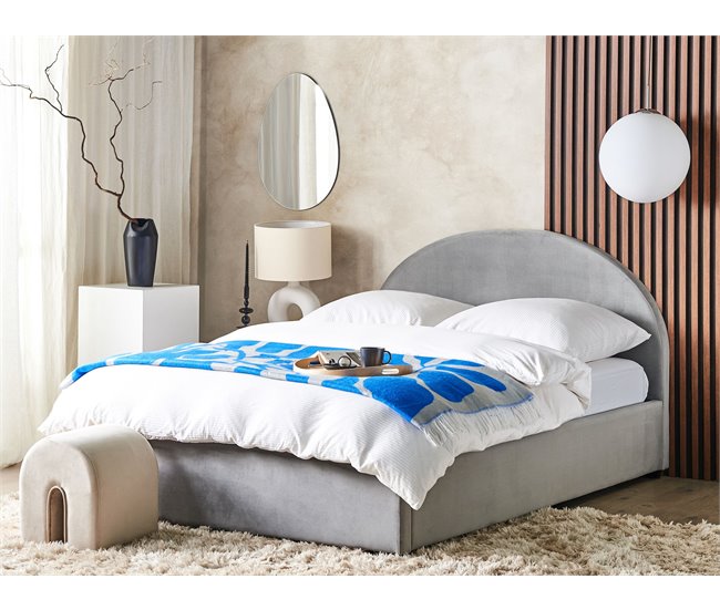 Beliani Cama com armazenamento Veludo VAUCLUSE 174x214 Cinza Claro