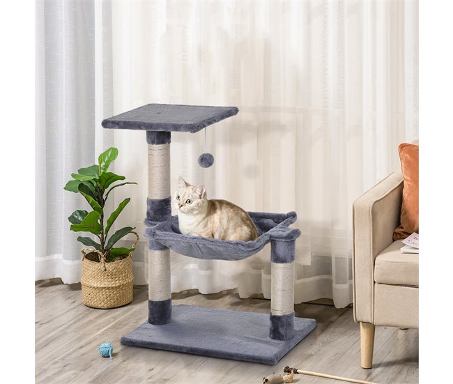 Arranhador para Gatos Aglomerado de Madeira, Pelúcia e Sisal Cinza