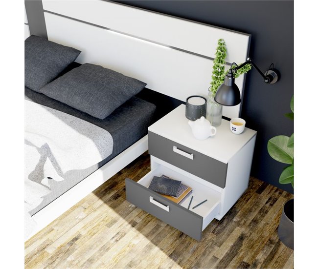 Cabeceira da cama com mesas de cabeceira Ataneq Air Branco/cinza