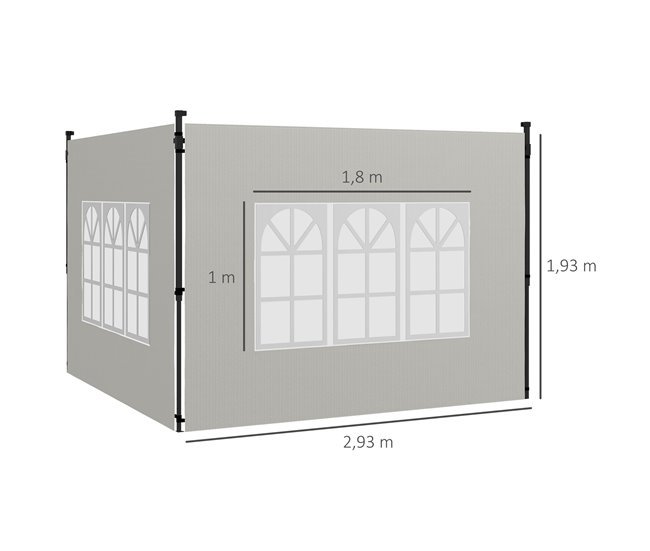 2 Paredes Laterais para Tendas PE e PVC Outsunny 293x193 Branco