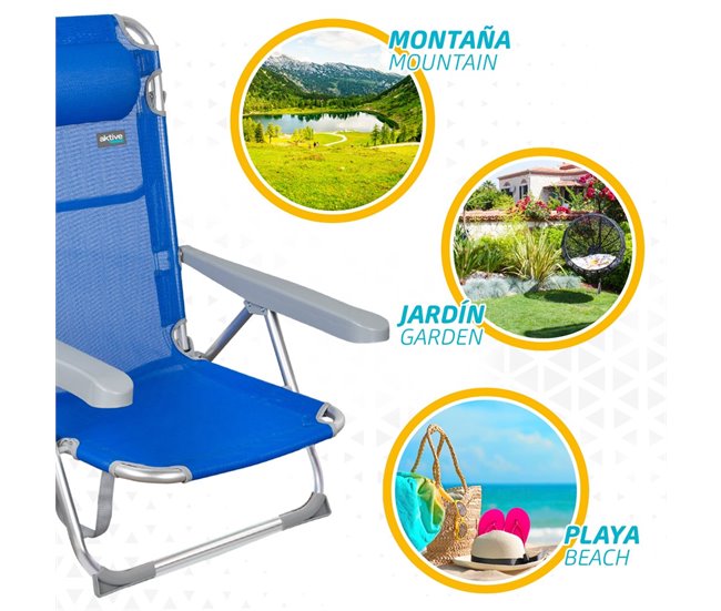 Pack económico 2 cadeiras de praia Gomera cadeiras de praia multiposição anti-tombamento c/ almofada 48x60x90 cm Aktive Cinza