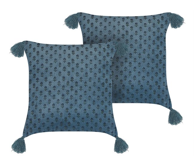 Beliani Cojín decorativo RIBES Azul
