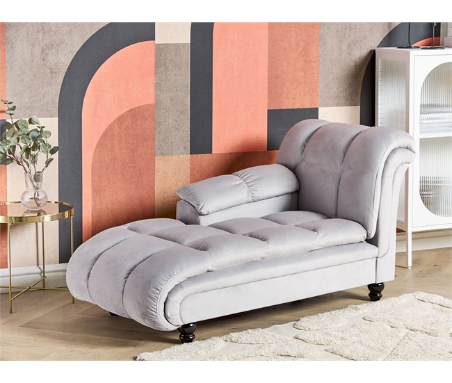 Beliani Chaise longue à direita Veludo LORMONT Cinza Claro