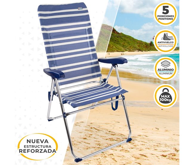 Cadeira de praia alta dobrável 5 posições Aktive Azul