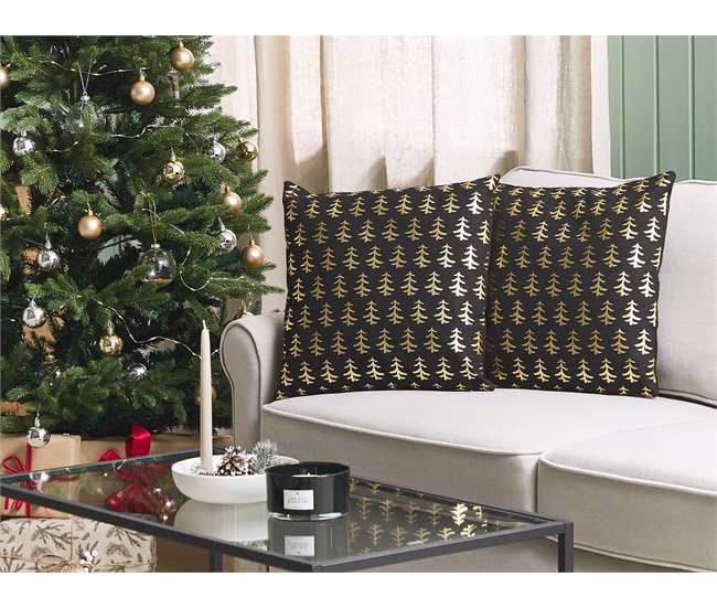 Beliani Almofada decorativa LEROY Preto