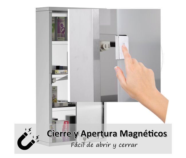 Armário para Remedios Aço 430 inox, porta em vidro temperado Cinza