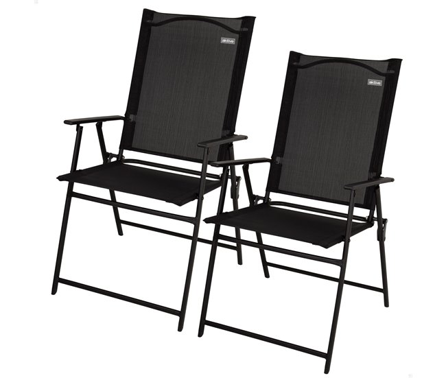 Aktive Pacote de 2 cadeiras de jardim dobráveis finas com braços Preto